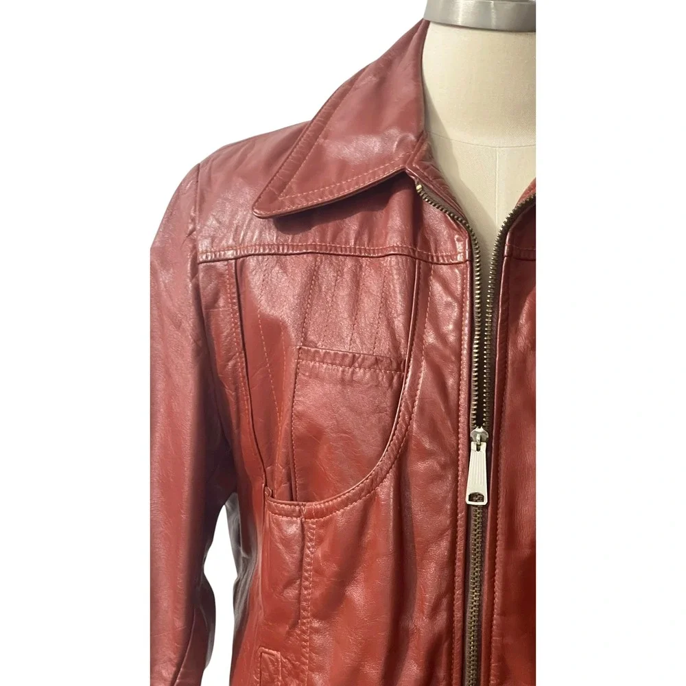 Vintage 70s Red Leather Jacket Men's Fight Club Tyler Durden Style Lined M